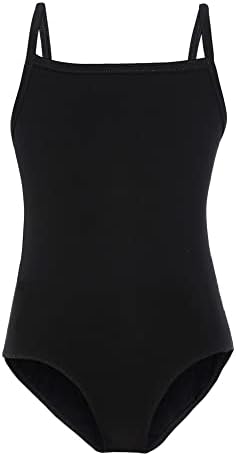 Domusgo Black Dance Camisole Leotard Girls Size 8-9 Years Old Super Cute Soft Tank Black Jazz Sleeveless Undershirt Teen Bodysuit for Ballet Competition