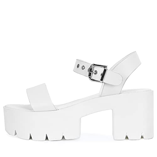 Readysalted Womens Chunky Platform Sandals Open Toe Block Heeled With Adjustable Ankle Strap(Jaffa20-White-08) #TOP2