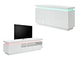 Entrega A pie de calle Conjunto Aparador y Mueble TV - Blanco Lacado - Comedor Luminoso Emerson II