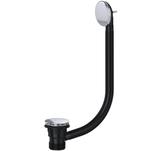Hulthor Bath Waste & Overflow Kit Universal 1.5 Click Clack Plug Set with Pop-Up Mechanism Compatible with Standard UK Bathtubs (Chrome)