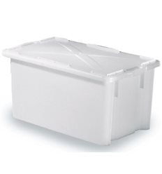HELGUEFER - Cubeta Plastico con Tapa 65L Apilable | Caja Plastico Almacenaje Resistente y Ergonómica, Polietileno, 630x450x350mm | Uso Alimentario y Industrial | Fácil Limpieza y Ahorro de Espacio