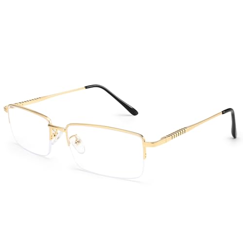 Image of Dollger Rectangle Blue Light Glasses for Men Metal Anti Bluelight Blocking Glasses for Computer Fashion Eyeglasses Small Half