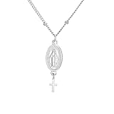 SIPURIS Collar con medalla milagrosa de la Virgen María para hombres y mujeres, colgante de cruz de la Virgen María, joyería católica religiosa para bautismo, 0.44*0.94in, Acero inoxidable, Sin piedra