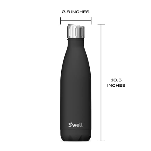 S'well Stainless Steel Water Bottle with Sports Cap, 17oz, Onyx, Triple Layered Vacuum Insulated Containers Keeps Drinks Cold for 36 Hours and Hot for 10, BPA Free, Perfect for On the Go