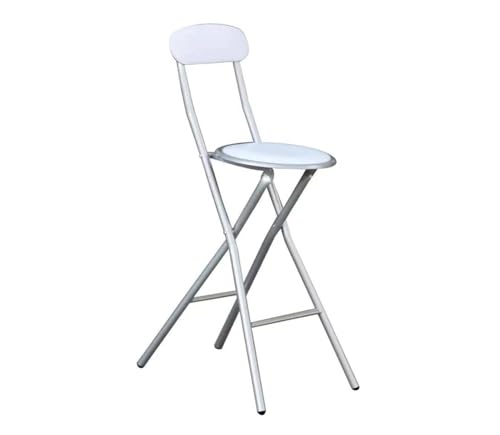 PREMZO Breakfast Bar Stool Chair Soft Padded Round Seat High Chair Foldable Compact Space Saving Lightweight Free Standing Indoor Outdoor Graden Home Office Party Use (White)