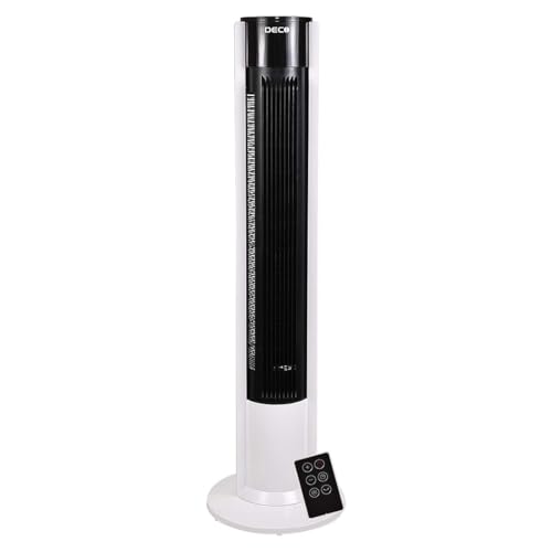 Image of DECO Majesty Indoor Tower Fan with Touch Remote (Black and White, 40 W) | 3 Wind Modes, 3 Speed Settings | Internal Oscillation, Large