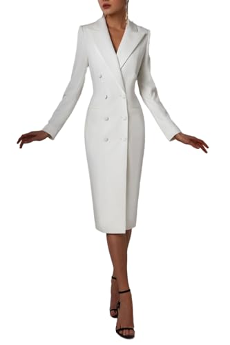 Women's Suit Blazer Double Breasted Peaked Lapel Long Jacket Ladies Prom Evening Guest Formal for Wedding Cocktail