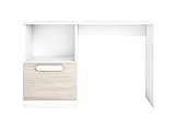 Schreibtisch mit 1 Tür und einem offenen Fach, PC-Tisch für Homeoffice Büro & Arbeitszimmer. Maße: 100 x 74 x 42 cm (Breite x Höhe x Tiefe). Oberflächen Mattweiß und Sand.