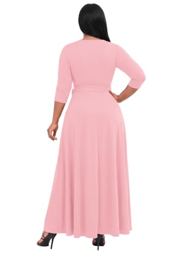 Image of FANDEE Plus Size Maxi Dress for Women Casual Summer Sundress V-Neck 3 /4 Sleeve