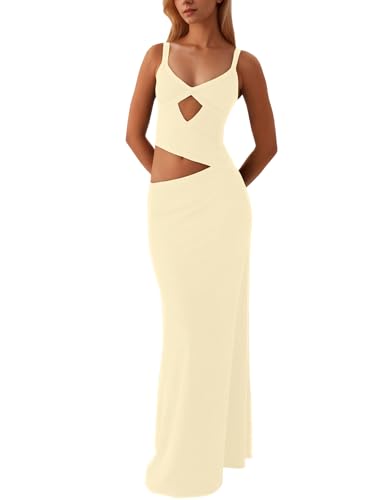 Image of ISZPLUSH Women's Cocktail Maxi Dress V Neck Cut Out Sleeveless Backless Spaghetti Strapless Party Streetwear Long Dress
