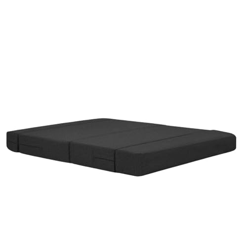 Image of Modern Jute Fabric Sofa Cum Bed with Cushion | 1-Seater Convertible Sleeper Sofa | Space Saving Folding Couch for Living Room, Bedroom & Guest Room-Black