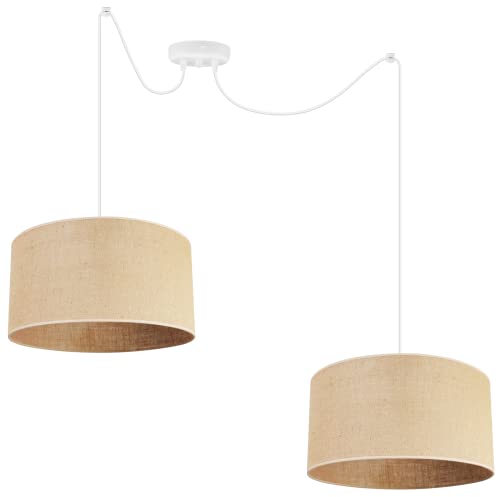 Light-Home Juta Hängelampe - Boho Deckenlampe Esszimmer und Küche - Pendelleuchte aus Metall mit Soff Lampenschirm (E27) - ⌀ 35 cm - Weiß Untersatz - Jute