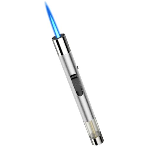 Jetflamme Feuerzeug, Sturmfeuerzeug mit Sperrvorrichtung, Winddicht Langes Gasfeuerzeug für Kamin, Küche, Kerzen, BBQ, Ofen, Camping, Sliver...