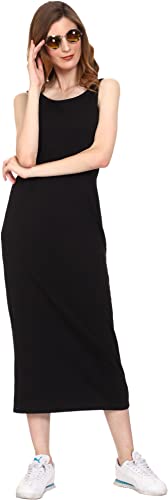 Image of ROARERS Women Maxi Length Sleeveless Cotton Black Dress