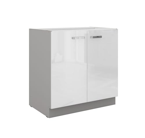 Unterschrank 80 Bianca Weiß Hochglanz + Grau Küchenzeile Küchenblock Küche