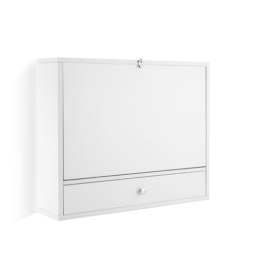 InnovaGoods - Escritorio Plegable de Pared con Cajón y Estantes, Versátil y Ahorro de Espacio, Fácil Montaje, Blanco, 60x50x15-50cm