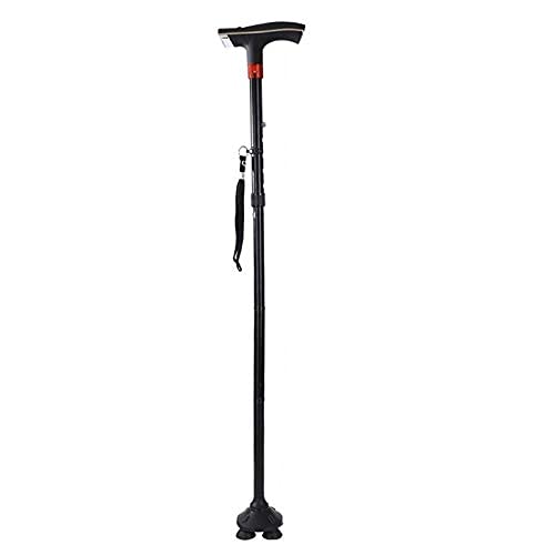 Bastón para Caminar Ancianos Bastón Plegable para Caminar Soporte de Aluminio Muletas Telescópico Antideslizante Bastón Ajustable de Cuatro Patas con luz LED Alarma SOS Decorate