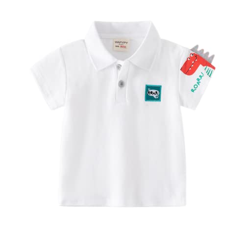 Toddler Baby Boys Summer Short Sleeve Polo T-Shirt Cute Cartoon 3D Dinosaur Print Comfy Little Kids Tops Uniform (Gray,130/5-6 Y,Unisex,Big Kid,US,Age,5 Years,6 Years)