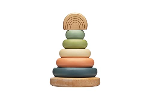 Image of Pearhead Wooden Stacking Rainbow Toy, Baby and Toddler Toy, Gender-Neutral Interactive Stackable Learning Toy, Baby Girl or Baby Boy Nursery Accessory