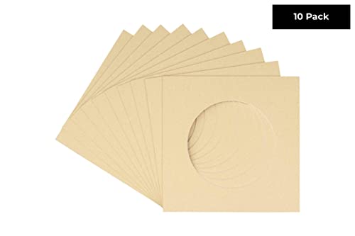 CountryArtHouse Tan Acid Free 16x16 Circle Picture Frame Mat with White Core Bevel Cut for 5x5 Pictures - Fits 16x16 Frame - Pack of 10 Matboards