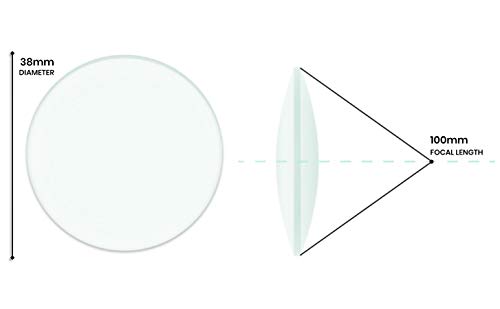 Image of Double Convex Lens, 100mm Focal Length, 1.5 inch (38mm) Diameter - Spherical, Optically Worked Glass Lens - Ground Edges, Polished - Great for Physics Classrooms - Eisco Labs