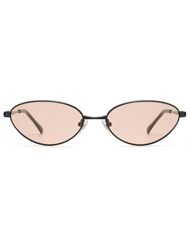 Retro Oval Cat Eye Sunglasses for Women, Vintage Metal Frame with Spring Hinge, Trendy Fashion Glasses AP3730