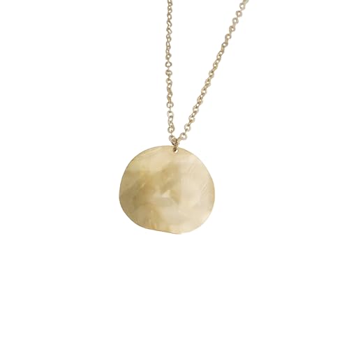 Sautoir avec pendentif rond martelé et ondulé acier inoxydable doré femme