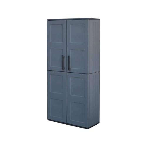 Image of Dmora Clavier Outdoor, Balcony, Multi-Purpose Cabinet with Shelves, 100% Made in Italy, 68 x 37 x 163 cm, Grey and Black, Square Finish
