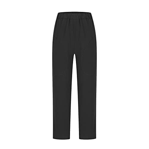 Image of LRMQS Cotton Linen Pants Women Casual Summer 2026 Trendy Loose Fit Beach Wide Straight Leg Trousers with Side Pockets
