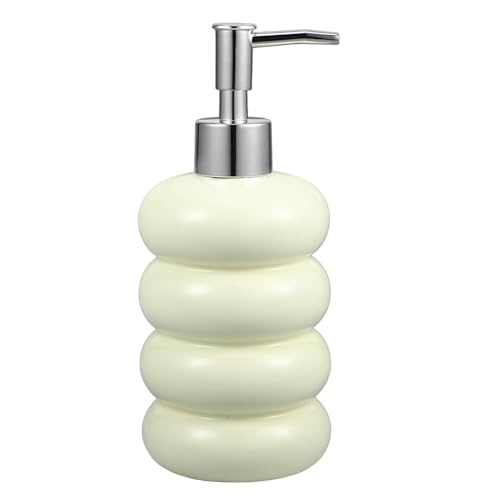 ABOOFAN Ceramic Soap Dispenser, Shampoo Lotion Pump Bottle Chubby Donut Bathroom Bottle Refillable Liquid Bottle Conditioner Container for Kitchen Washroom 450ml