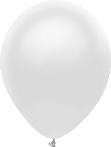 PartyMate 72034 Solid Color Latex Balloons, 50, Silk White