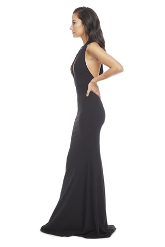 Dress the Population Women's Camden Sleeveless Halter Plunging Long Stretch Gown3