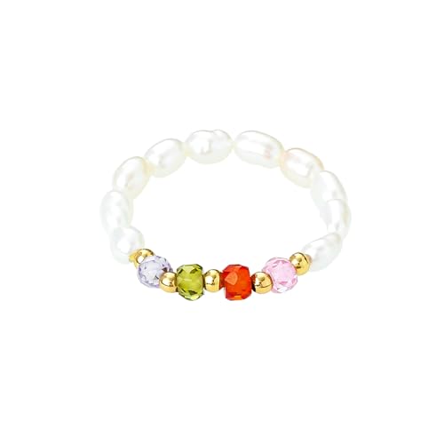 SIXFOX Stretch Natural Freshwater Pearl Elastic Beaded Wrap Stackable Ring Gift