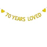 Gold 70 YEARS LOVED Banner, Pre-Strung,70th Birthday Party Decorations Bunting Sign Backdrops,70 years loved/YS
