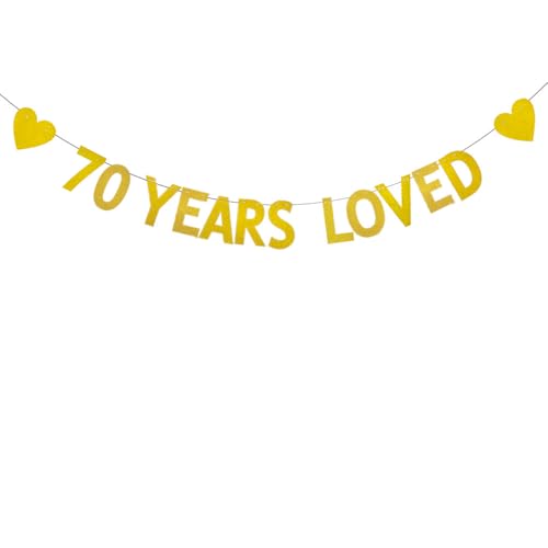 Gold 70 YEARS LOVED Banner, Pre-Strung,70th Birthday Party Decorations Bunting Sign Backdrops,70 years loved/YS