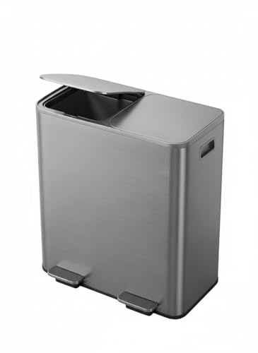 Caneca de basura rectangular doble 60L acero gris