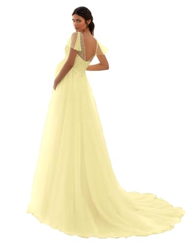 HAIBFJIN Robe de maternité en tulle avec col en V - Robe de mariée pour femme enceinte - Robe de...