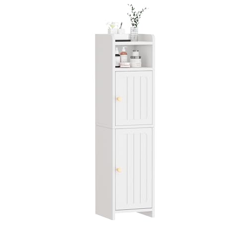 BEWISHOME YYG03W - Armadietto da bagno, con ripiano regolabile, facile da montare, piedini impermeabili, 20 x 20 x 80 cm, colore: Bianco