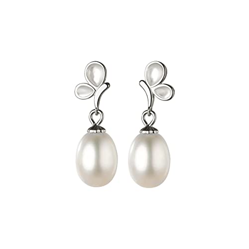 SLUYNZ 925 Pendientes de Gota de Perla de Plata Esterlina para Mujeres Adolescentes Pendientes Colgantes de Perlas Pendientes de Novia de Boda Madreperla Mariposa