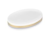 Essentra Home Day and Night Collection White and Grey with Gold Stripe Soap Dish Holder for Bathroom Sink or Shower Also Great for Kitchen