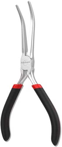 Image of 6 inch Long Needle Nose Pliers Bent 45 - Mini Jewelry Plier for Wire Wrapping, Handmade Craft, Non-Serrated with insulated Comfort Grip