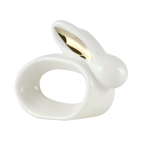 Jinmury EST-23216137 Set Of 4 Porcelain Rabbit Easter Napkin Rings- White Bunny Napkin Ring Gold Ears Bunny Ceramic Napkin Ring Holder thumb #1