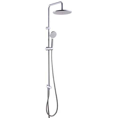 SENSEA - Essential - Duschsstange mit Regendusche und Handbrause - Höhenverstellbar - Duschsset ohne Wasserhahn - Duschsystem ohne Duscharmatur - H. 72/110 cm - Silber - Verchromt - ACS