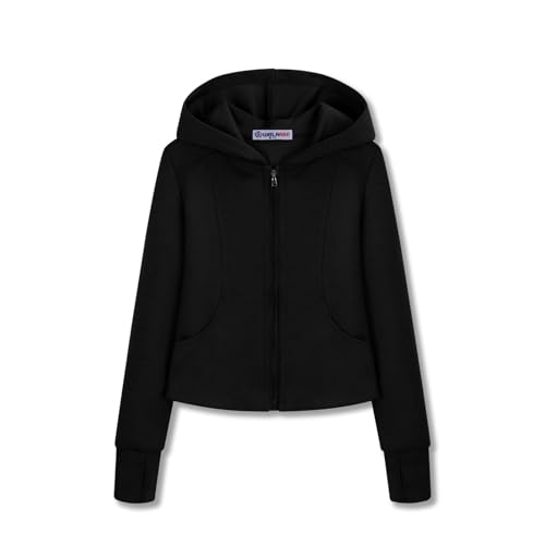 Girls Athletic Zip-Up Hoodie Sweatshirt – Kids Long Sleeve Hooded Jacket with Pockets