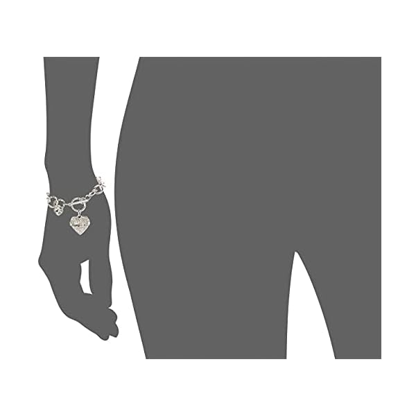 GUESS Women's Silvertone Chain Toggle Dangle Heart Charm Bracelet