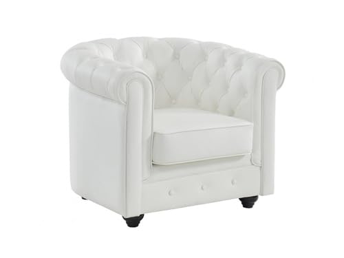 Vente-unique - Fauteuil en Cuir de Buffle Blanc Chesterfield