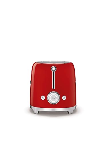 Image of SMEG 4 Slice Toaster TSF02, Long Slot Toaster with Wide Slots for Bagels & Artisan Bread, Retro Stainless Steel, 6 Browning Levels, Defrost Reheat Bagel Functions, 1400W - (Red)