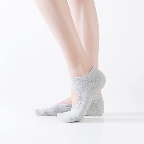 Image of Yoga Pilates Toe Socks Toeless Socks with Grips for Women Non Slip Cushioned Low Cut Ankle Socks for Dance