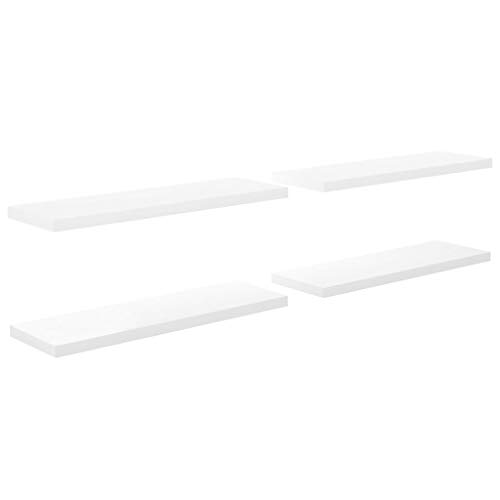 Eleganz Estantería de pared 4 unidades, color blanco brillante, de MDF de abeja y metal, elegantes estantes para salón, cocina y oficina, ahorra espacio y es robusto