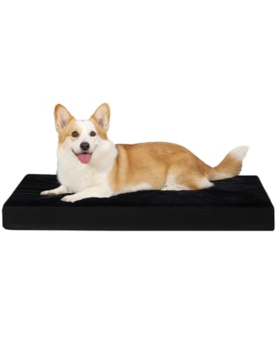 Image of KSIIA Orthopedic Dog Bed for Large Dogs with Waterproof Lining, Black,35x22 | Deluxe Soft Plush Dog Crate Bed, Washable Pet Mat with Removable Cover & Egg Crate Foam for Large Dogs Sleeping & Relaxing